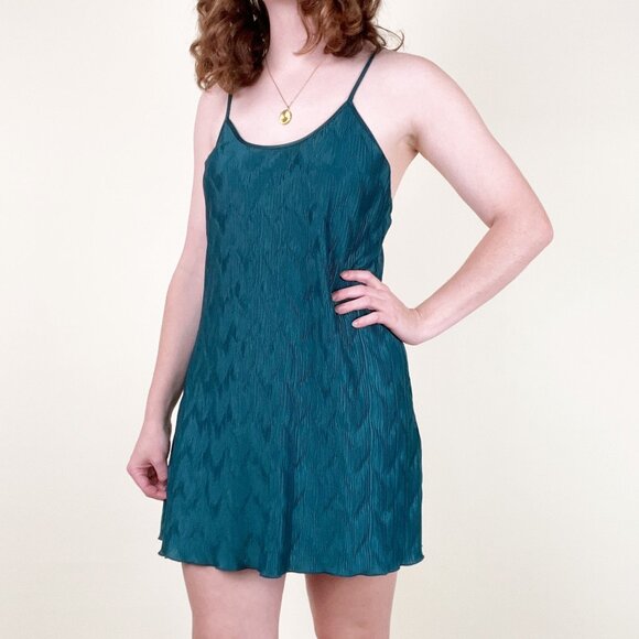 Vintage French Wavy Textured Slip Dress Mini Chemise Old Money Quiet Luxury 90s - Picture 1 of 6